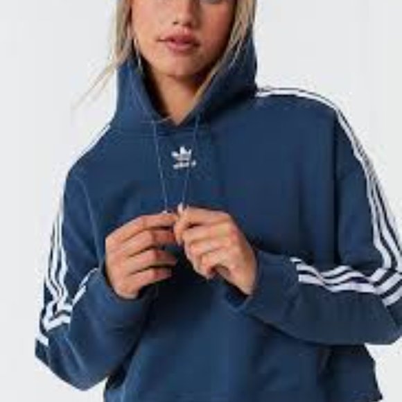 Women's Adidas Originals Cropped Hoodie Sweatshirt, Denim Blue, Size M - Picture 9 of 12